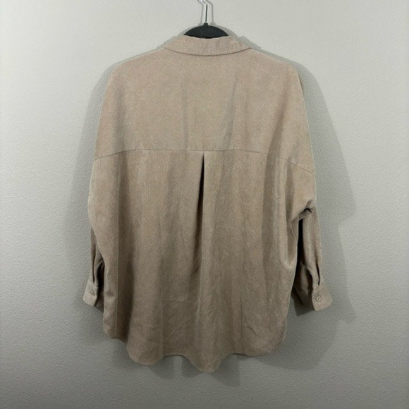 Zara Basic Button Front Shacket Slouchy Relaxed Shirt Jacket Long Sleeve Sz L - Picture 4 of 4